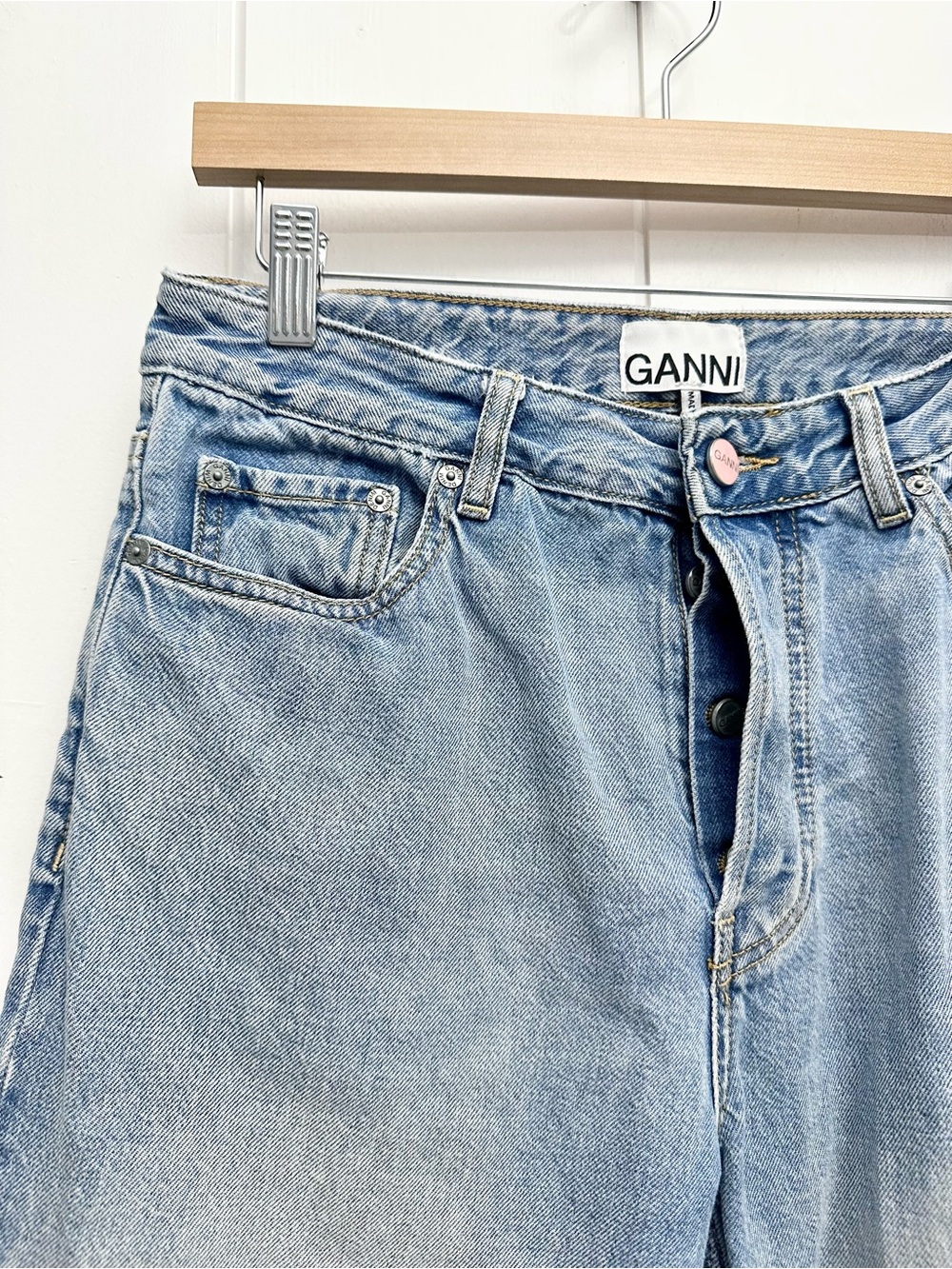 GANNI Izey Relaxed Fit Straight Leg Jeans In Light Vintage Blue Size 27 - Picture 8 of 14